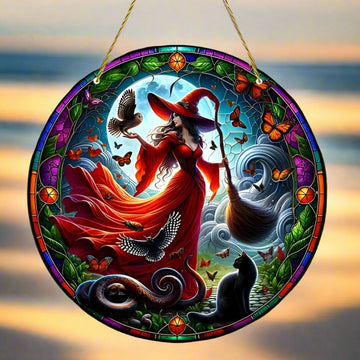 Gothic Witch Suncatcher Halloween Acrylic Round Sign-MoonChildWorld