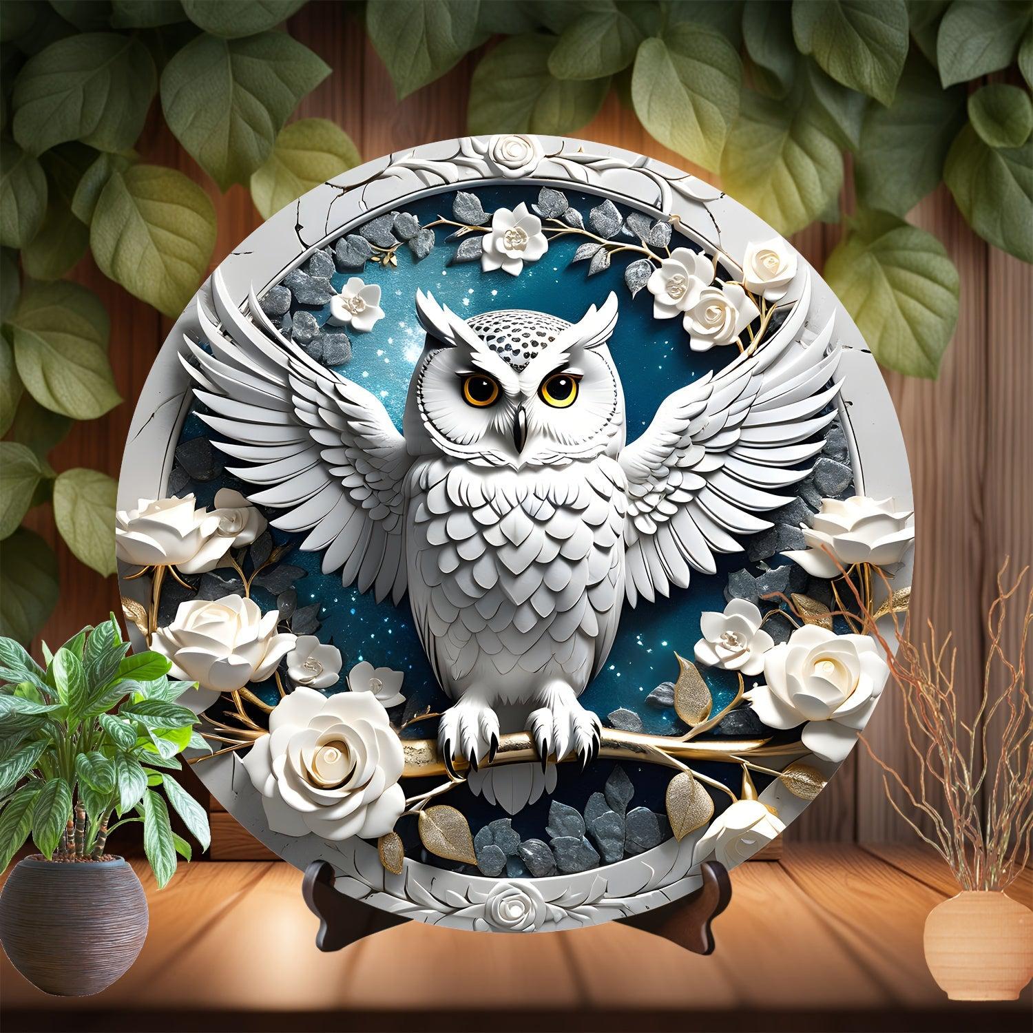 White Owl Wall Art Owl Metal Sign Pagan Yule Decor-MoonChildWorld