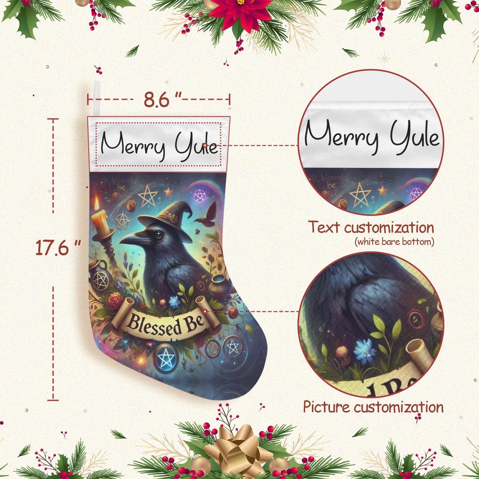 Merry Yule Witchy Raven Christmas Stocking for Yule Decorations-MoonChildWorld