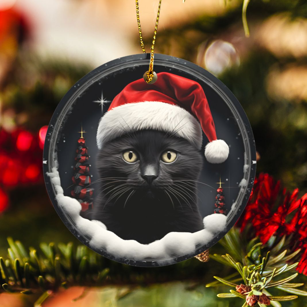 Black cat 3D Christmas Ceramic Ornaments-MoonChildWorld