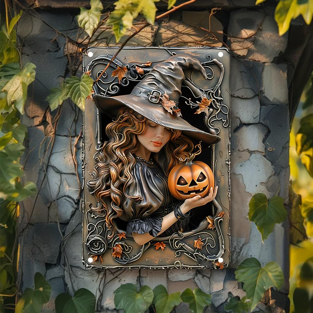 Witch and Pumpkin Wall Art Witch Metal Sign for Halloween Wall Decor-MoonChildWorld