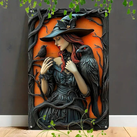 Black Raven Witch Metal Sign Halloween Wall Sign Witchy Home Decor