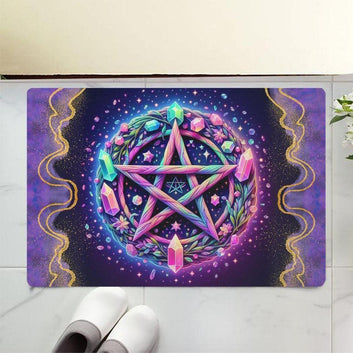 Magick Crystal Pentacle Wicca Doormat for Pagan Decor - Witchy Pentagram Doormat