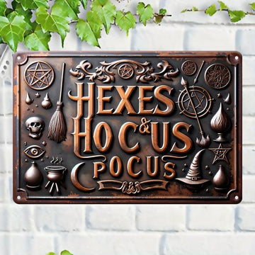 Sarcastic Hexes & Hocus Pocus Metal Sign Witch Wall Decor Halloween Welcome Sign-MoonChildWorld