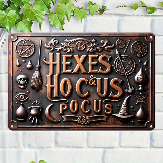 Sarcastic Hexes & Hocus Pocus Metal Sign Witch Wall Decor Halloween Welcome Sign