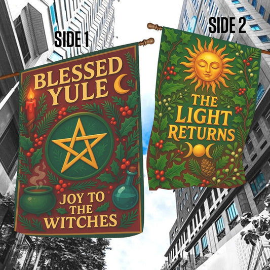 Wicca Blessed Yule Garden Flag and House Flag for Pagan Yule Home Decor
