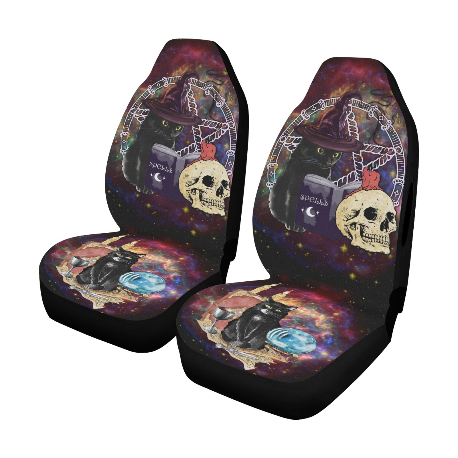 Skull black cat Halloween Gothic Car Seat Cover-MoonChildWorld