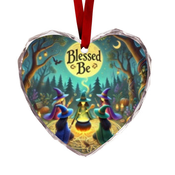 Halloween Forest Witches Christmas Heart-Shaped Crystal Glass Ornament