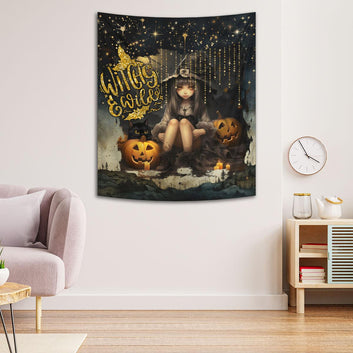 Pumpkin Witch Tapestry Halloween Wall Hanging