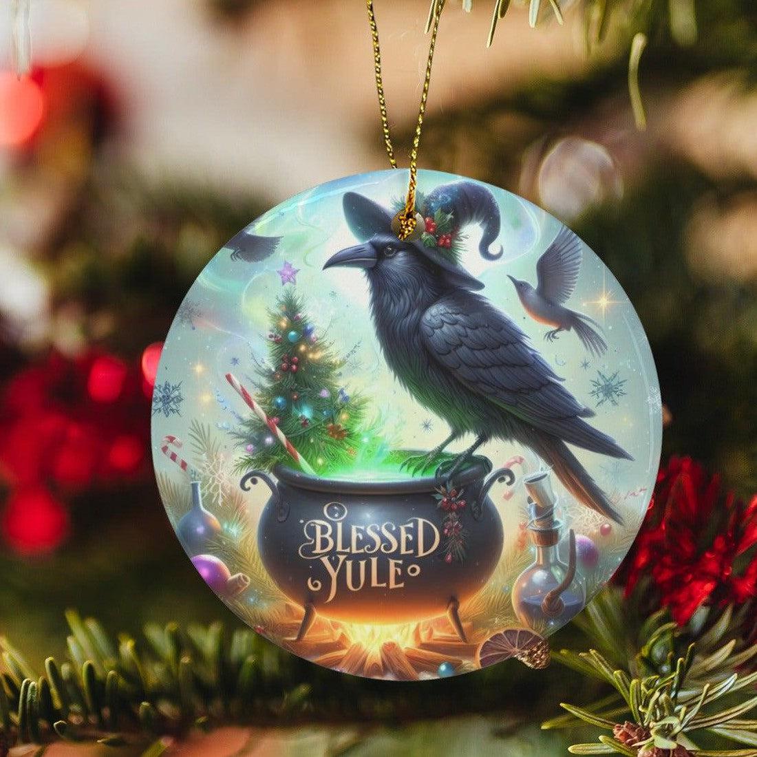 Black raven Ceramic Christmas Ornament Gothic Crow Christmas Tree Ornament-MoonChildWorld