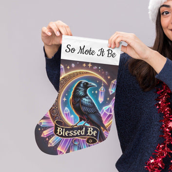 Moon Gothic Raven Witch Crow Christmas Stocking for Yule Decorations