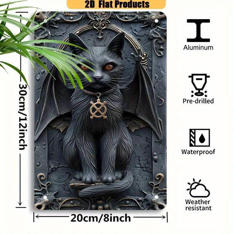 Gothic Devil Cat Wall Art Wicca Black Cat Metal Sign Witchcraft Wall Decor-MoonChildWorld