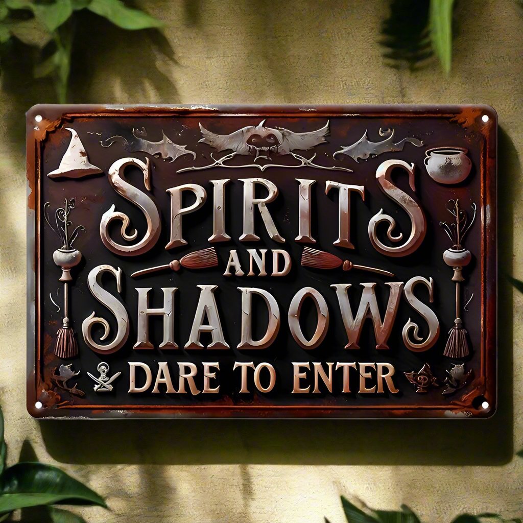 Spirits and Shadows Metal Sign Witch Wall Decor Halloween Welcome Sign-MoonChildWorld