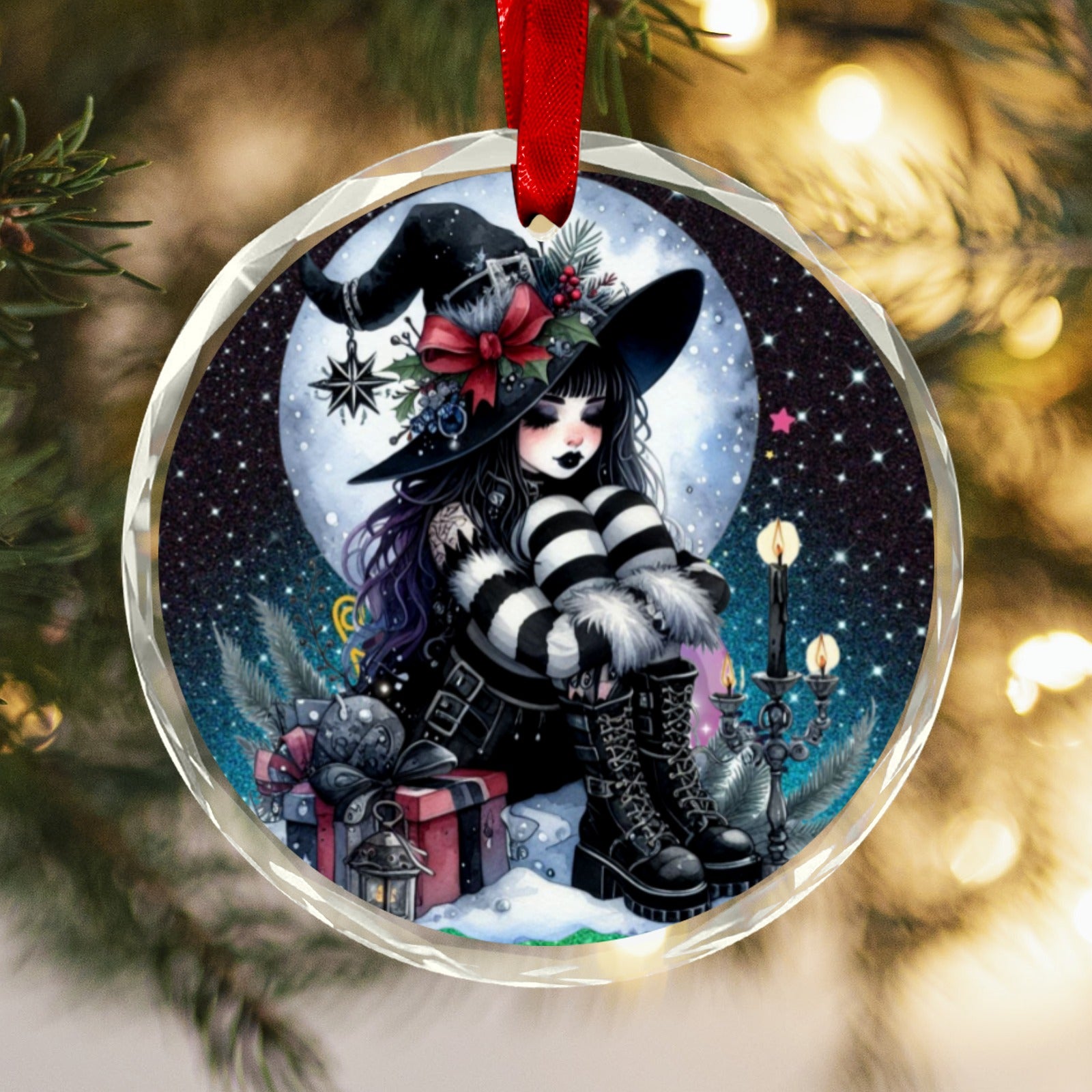 Gothic Witch Glass Christmas Ornament-MoonChildWorld