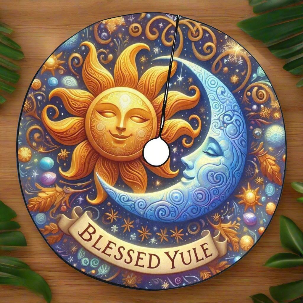 Celestial Sun Moon Christmas Tree Skirt for Yule Decor-MoonChildWorld