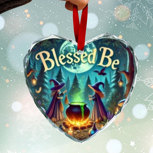 Halloween Cauldron Witch Christmas Heart-Shaped Crystal Glass Ornament