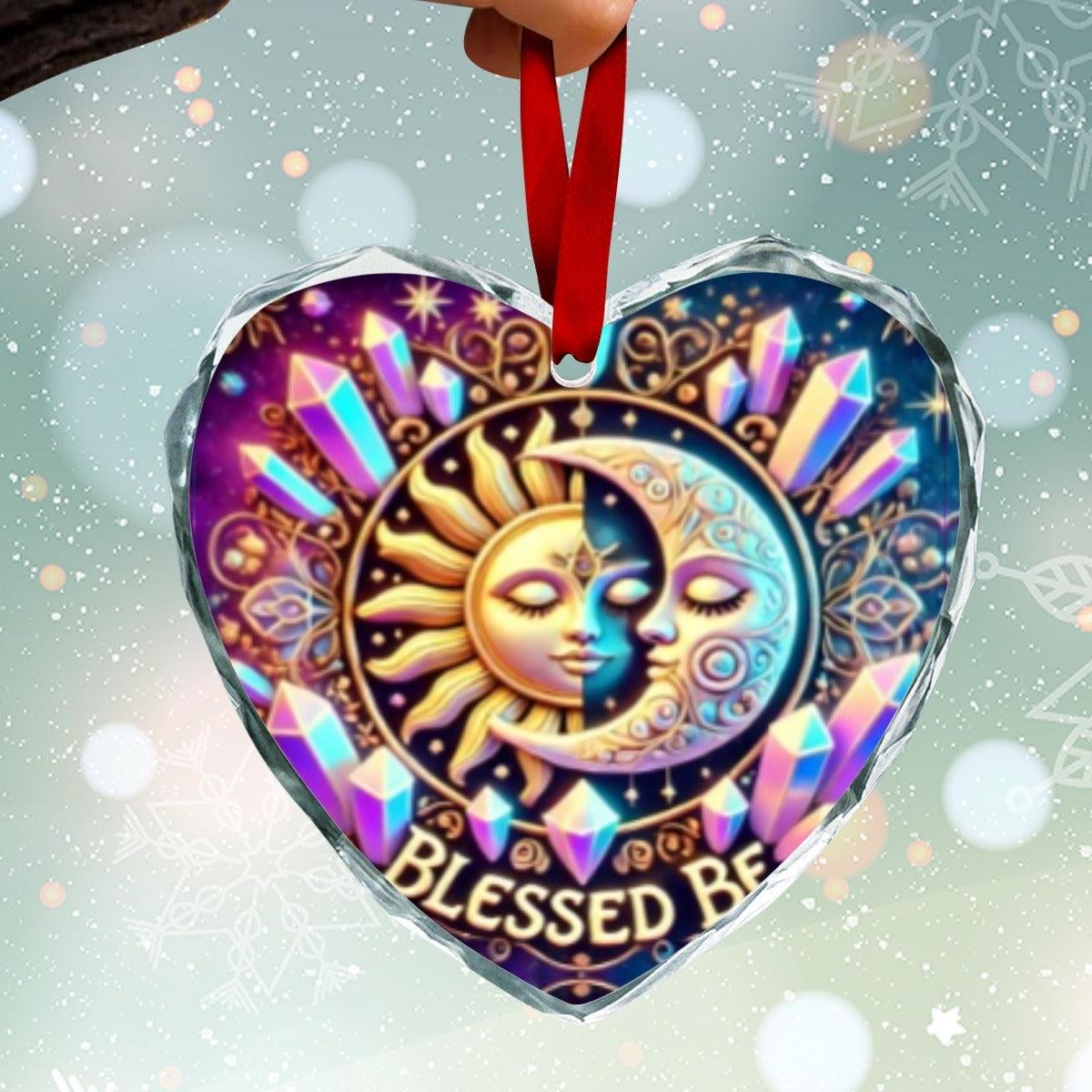 Pagan Sun Moon Wicca Christmas Heart-Shaped Crystal Glass Ornament-MoonChildWorld