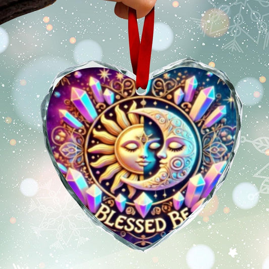 Pagan Sun Moon Wicca Christmas Heart-Shaped Crystal Glass Ornament