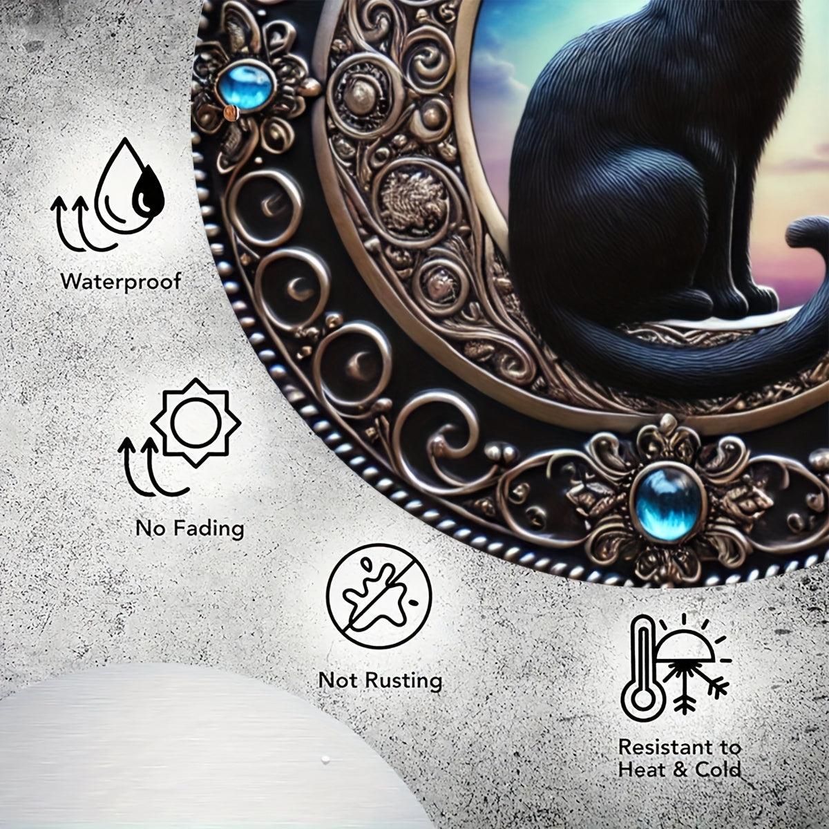 Enchanting Black Cat on a Crescent Moon Metal Sign-MoonChildWorld