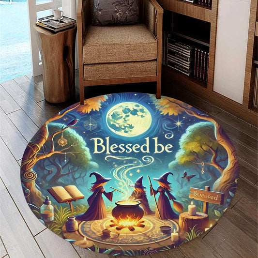 Potion Witches Round Rug Cauldron Witch Carpet for Halloween Home Decor