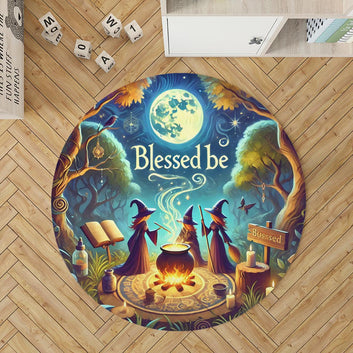 Potion Witches Round Rug Cauldron Witch Carpet for Halloween Home Decor