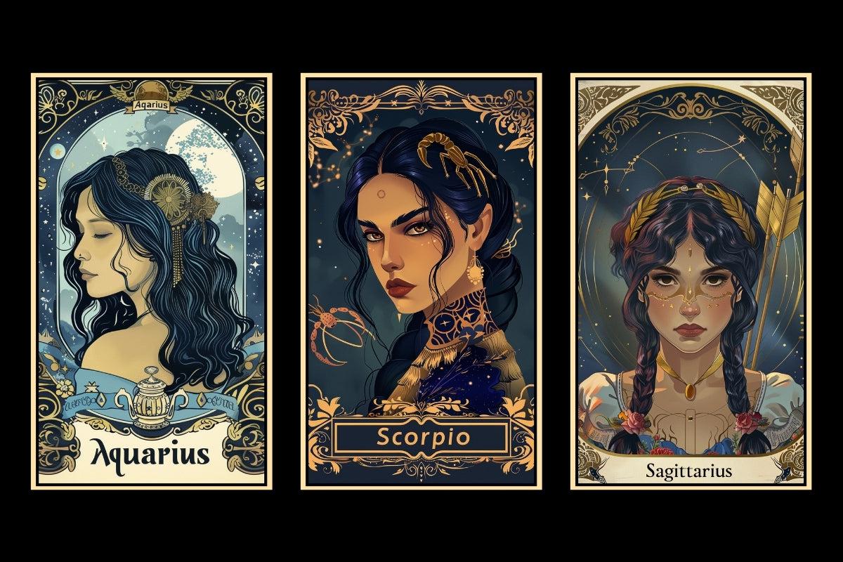 12 Zodiac Tarot Cards Digital File-MoonChildWorld