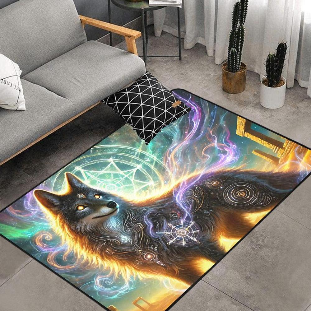 Witchy Wolf Area Rug Magic Wolf Witchcraft Carpet-MoonChildWorld