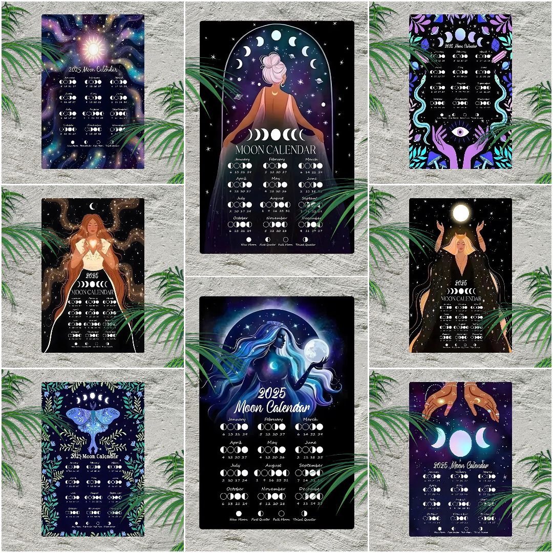 Wiccan Metal Wall Art 2025 Moon Phases Calendar 2025 Lunar Moon Calendar-MoonChildWorld