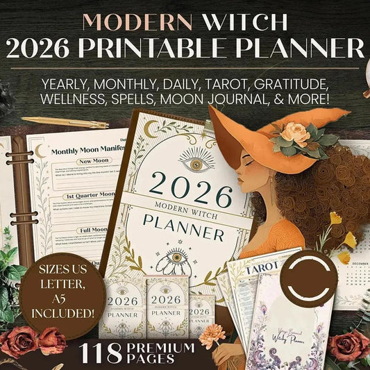 2026 Modern Witch Planner Witchy Journal Grimoire Moon Manifestation Tarot Journal Moon Phases 122 Pages Daily Spiritual-MoonChildWorld