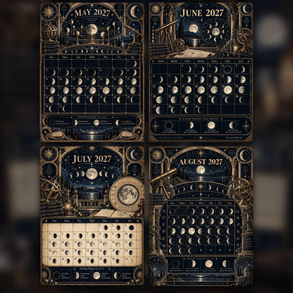 Arcane Lunar Observatory 2027 Moon Calendar Printable - Astronomy Witch Wall Calendar, Accurate Moon Phases, Instant Dig