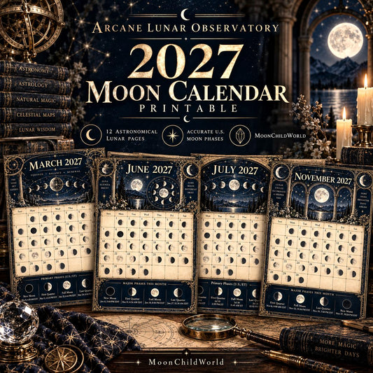 Arcane Lunar Observatory 2027 Moon Calendar Printable - Astronomy Witch Wall Calendar, Accurate Moon Phases, Instant Dig