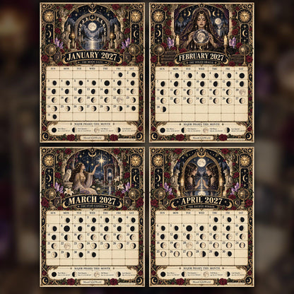 Tarot of the Moon 2027 Moon Calendar Printable - Lunar Arcana Tarot Wall Calendar, Accurate Moon Phases, Instant Digital