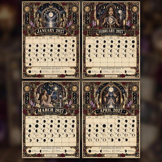 Tarot of the Moon 2027 Moon Calendar Printable - Lunar Arcana Tarot Wall Calendar, Accurate Moon Phases, Instant Digital
