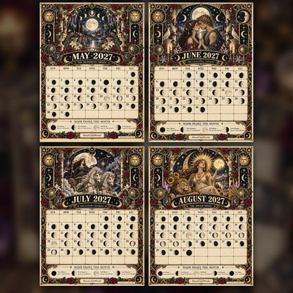 Tarot of the Moon 2027 Moon Calendar Printable - Lunar Arcana Tarot Wall Calendar, Accurate Moon Phases, Instant Digital