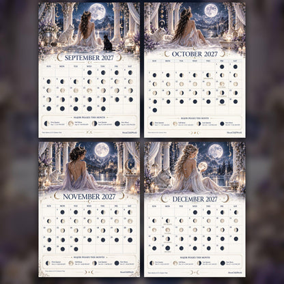 Temple of the Moon Goddess 2027 Moon Calendar Printable - Sacred Feminine Wall Calendar, Divine Goddess Art, Instant Dig