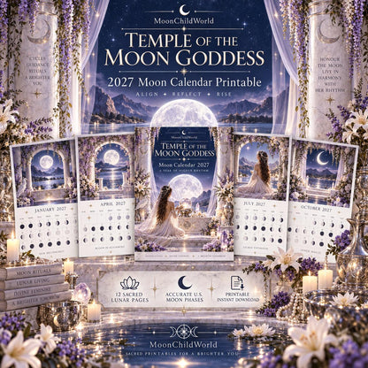 Temple of the Moon Goddess 2027 Moon Calendar Printable - Sacred Feminine Wall Calendar, Divine Goddess Art, Instant Dig