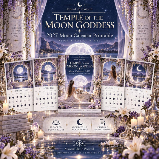 Temple of the Moon Goddess 2027 Moon Calendar Printable - Sacred Feminine Wall Calendar, Divine Goddess Art, Instant Dig