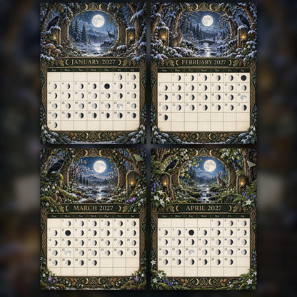 Twelve Moons of the Enchanted Forest 2027 Moon Calendar Printable - Pagan Seasonal Wall Calendar, Instant Digital Downlo