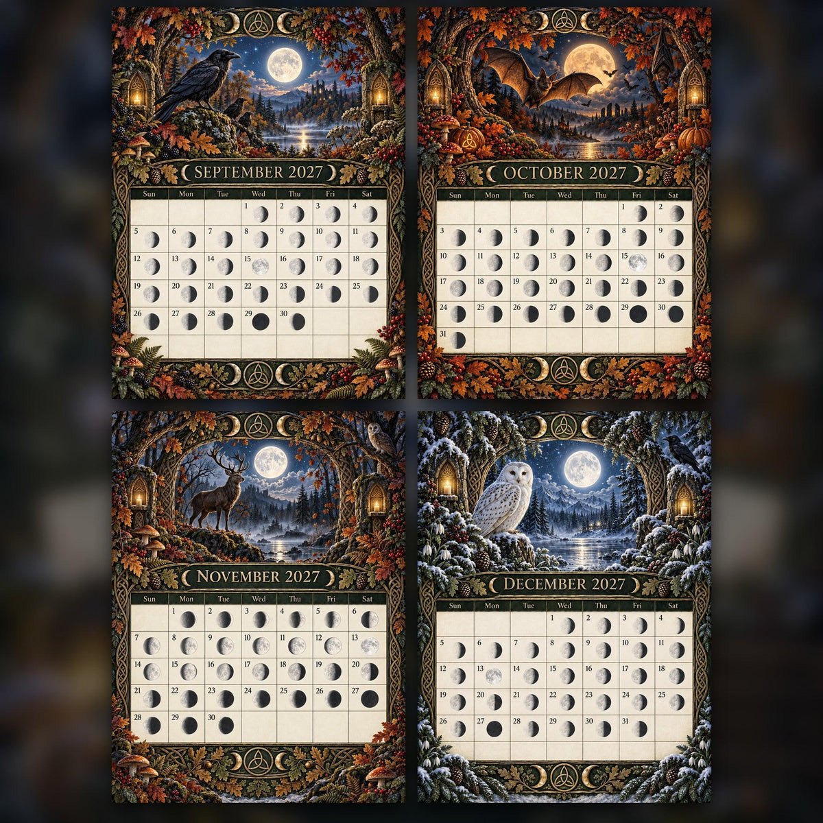 Twelve Moons of the Enchanted Forest 2027 Moon Calendar Printable - Pagan Seasonal Wall Calendar, Instant Digital Downlo