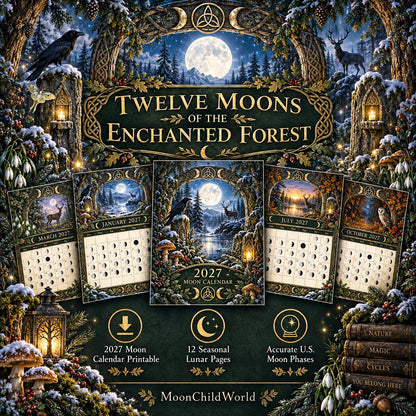 Twelve Moons of the Enchanted Forest 2027 Moon Calendar Printable - Pagan Seasonal Wall Calendar, Instant Digital Downlo