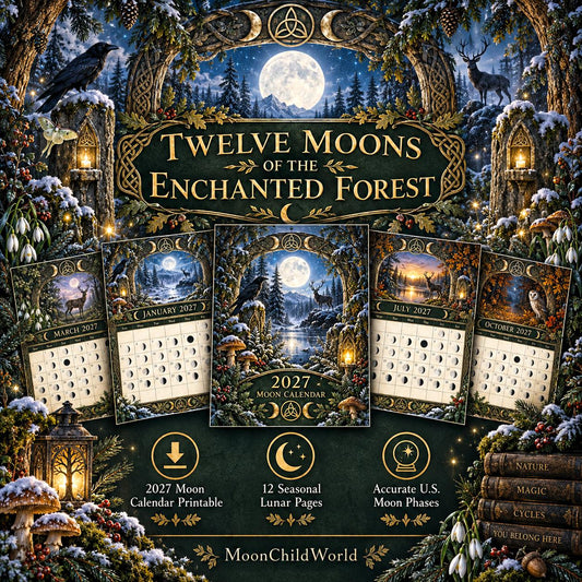 Twelve Moons of the Enchanted Forest 2027 Moon Calendar Printable - Pagan Seasonal Wall Calendar, Instant Digital Downlo