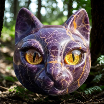 Amber Eyes Sculpture Hand-carved Cat Stone Sculpture Elegant Witchy Home Decor Healing Stone