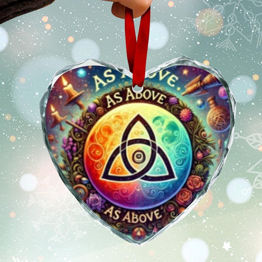 Celtic Knot Triquetra Pagan Christmas Heart-Shaped Crystal Glass Ornament