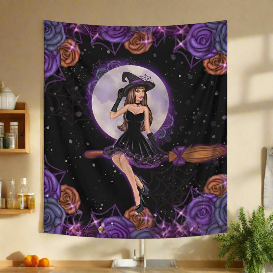 Halloween Witch Tapestry Gothic Wall Hanging-MoonChildWorld