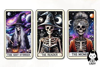 22 Funny Halloween Skeleton Tarot Cards Digital File-MoonChildWorld