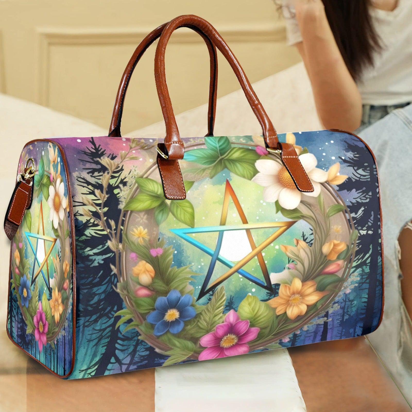 Floral Pentagram Pagan Travel Bag-MoonChildWorld