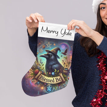 Merry Yule Witchy Raven Christmas Stocking for Yule Decorations