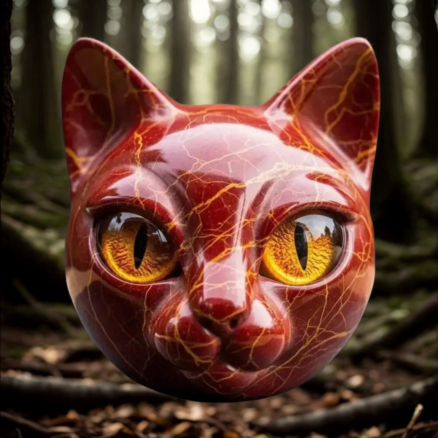 Amber Eyes Sculpture Hand-carved Cat Stone Sculpture Elegant Witchy Home Decor Healing Stone-MoonChildWorld