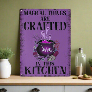 Kitchen Witch Halloween Metal Sign
