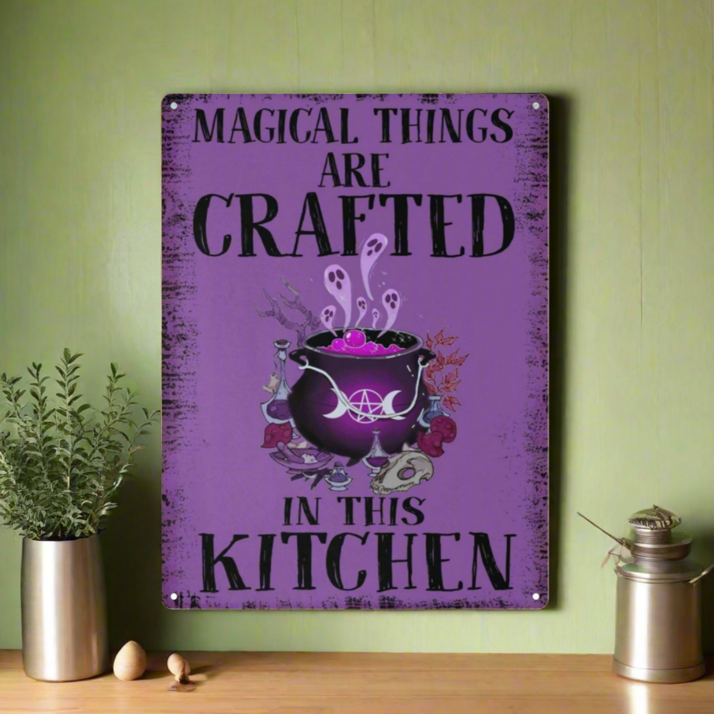 Kitchen Witch Halloween Metal Sign-MoonChildWorld